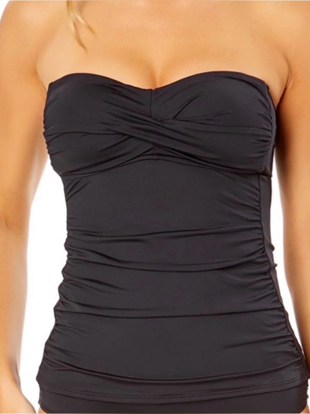 Anne Cole Women’s Twist front Strapless Swim Tankini Top - Black